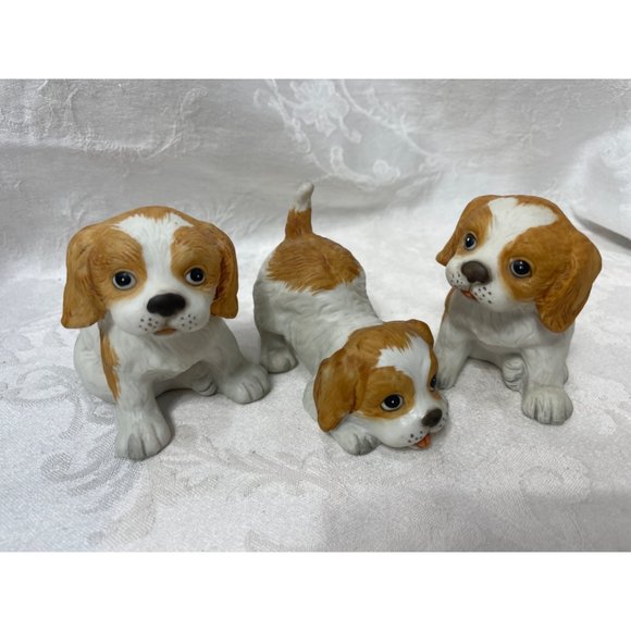 HOMECO Porcelain Puppy Dogs set of 3 Brown White - Picture 2 of 4